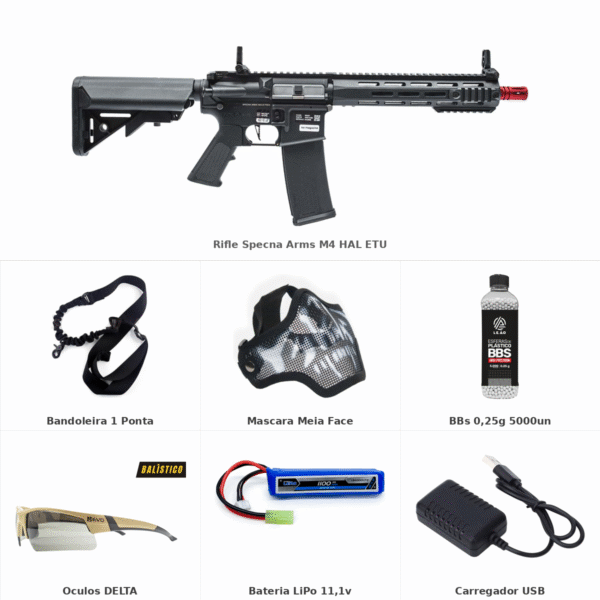 Kit Navy Seal com Rifle Airsoft Specna Arms M4